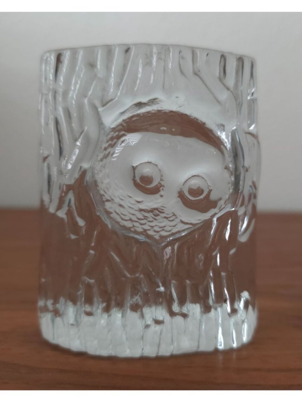 Vintage Owl Design Clear Glass Paperweight 3.5" Tall Textured Finish Retro Decor
